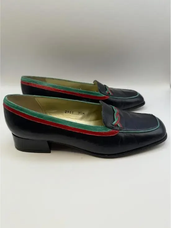 VTG M. Jerrold by Margaret J. Women’s Shoes Navy W/Green Red Trim 7.5 - Picture 8 of 9